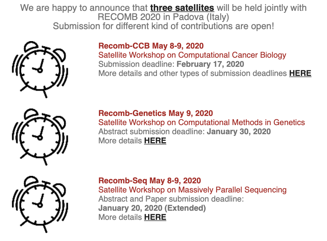 RECOMB 2020 Satellite Meetings